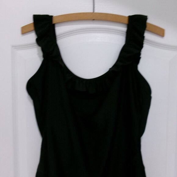 New J. Crew Black Ruffle Neckline Swimsuit Scooped Back L Large New with Tag - Picture 3 of 9
